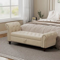 64.5 Bench for Bed Room Nails Tufted Chaise of Lounge with Storage Velvet Upholstery Khaki