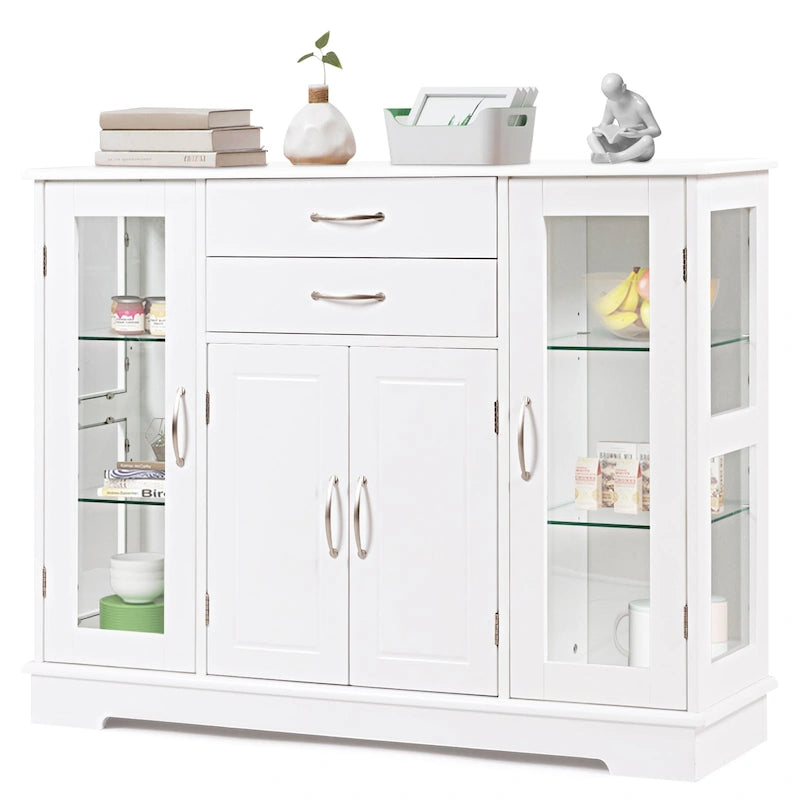 Buffet Storage Cabinet Console Cupboard W/Glass Door Drawers