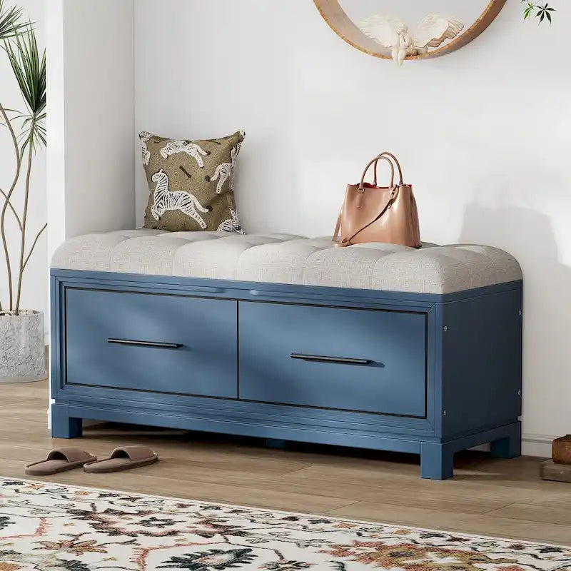 Shoe Bench with Removable Cushion, Entryway Bench with Hidden Storage