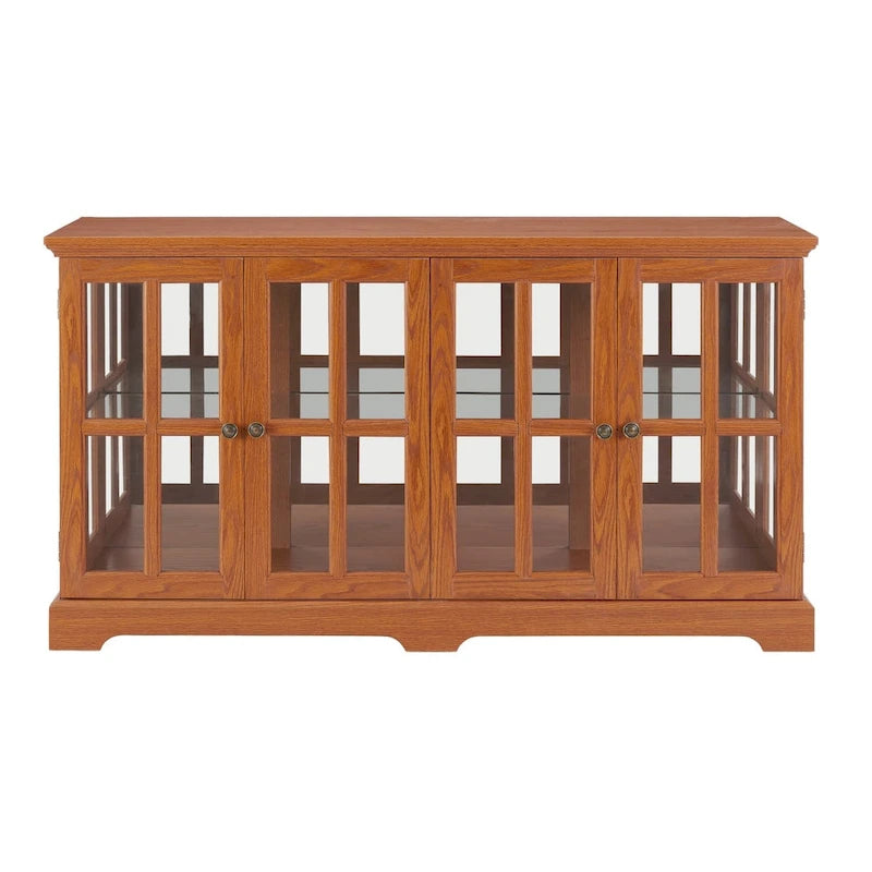 LED Antique Glass Curio Display Cabinet Showcase with 4 Lattice Doors