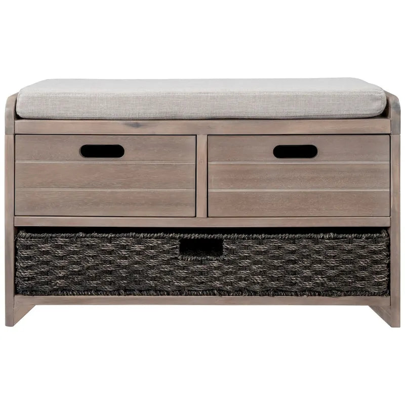 Rustic Storage Bench with Removable Basket and Removable Cushion