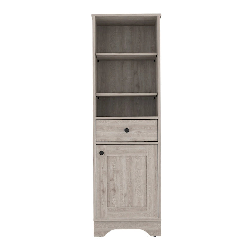 Linen Cabinet with Drawer, 3 Open Shelves, and Single Door Cabinet
