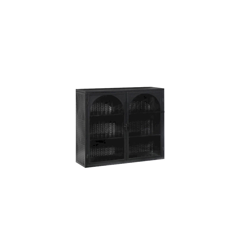 27.56Glass Doors Modern Two-door Wall Cabinet with Featuring Three-tier Storage - N/A