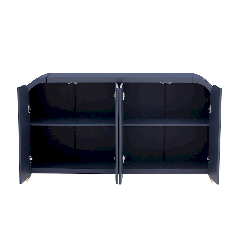 4-door Curved Corner Design Wavy Door Panel Cabinet with Adjustable Shelves, Suitable for Study, Living Room and Entrance