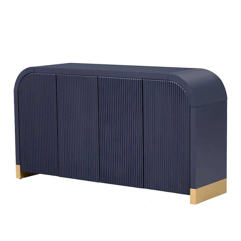 4-door Curved Corner Design Wavy Door Panel Cabinet with Adjustable Shelves, Suitable for Study, Living Room and Entrance