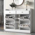 2-Tier Shoe Rack Cabinet with 4 Flip Drawers, White Free Standing Storage Organizer