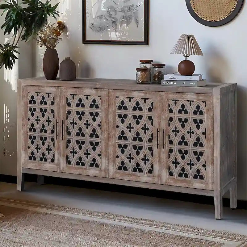 American Country Style Hollow Four Door Antique Cabinet