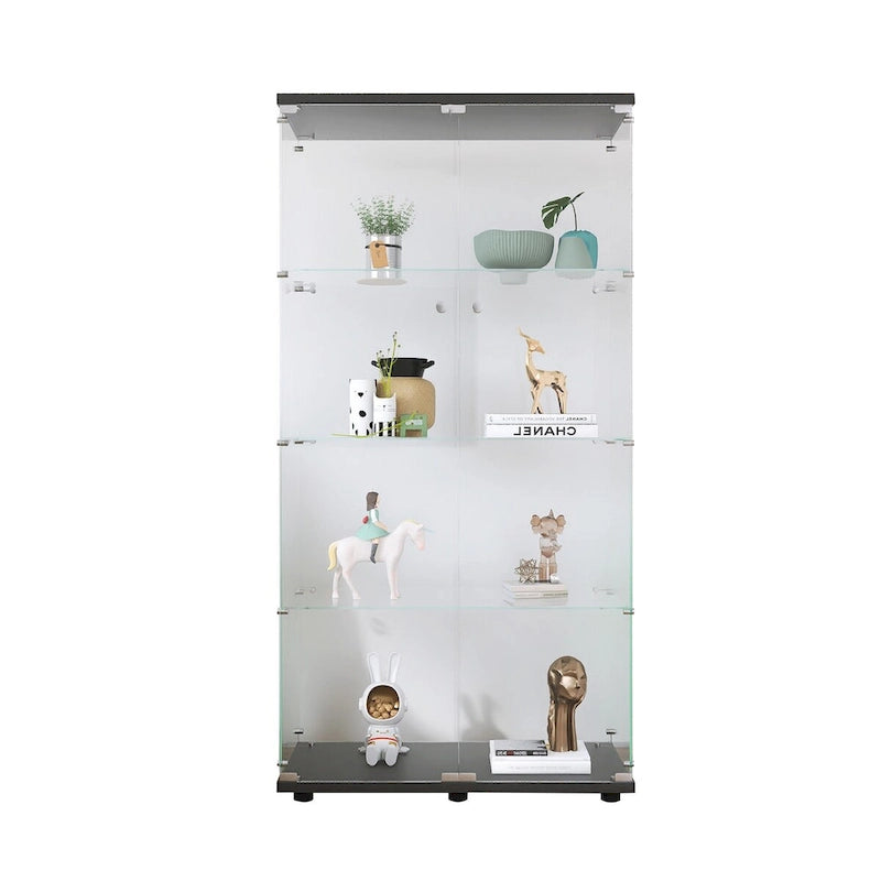 Two-door Glass Display Cabinet 4 Shelves with Door, Floor Standing Curio Bookshelf,64.7*31.7*14.3,Black