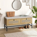 Rattan Shoe Bench Entryway Bench with 2 Storage Drawers