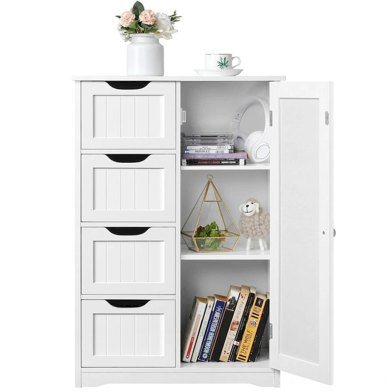 Floor Bathroom Cabinet Unit with 4 Drawers, Cupboard Storage