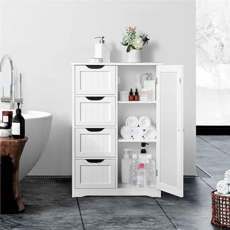 Floor Bathroom Cabinet Unit with 4 Drawers, Cupboard Storage