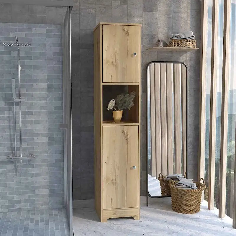 Linen Cabinet, Four Interior Shelves, Light Oak Finish,High quality and durable