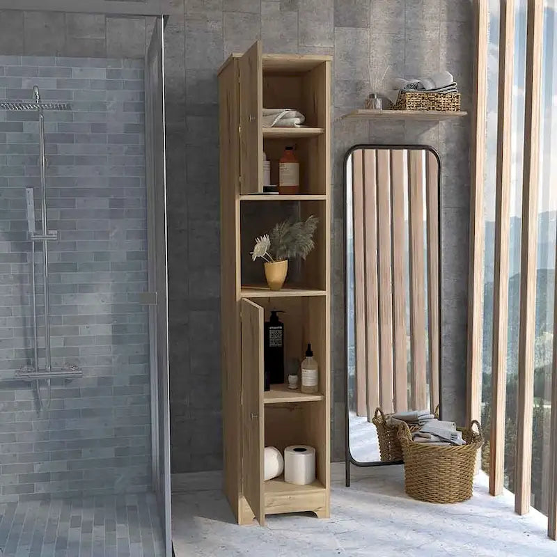 Linen Cabinet, Four Interior Shelves, Light Oak Finish,High quality and durable