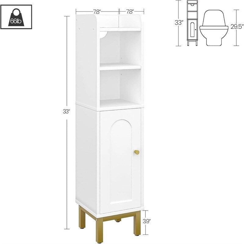 Bathroom Storage Cabinet Small Corner Floor Cabinet with Door and Shelves - 7.87D x 7.87W x 32.65H