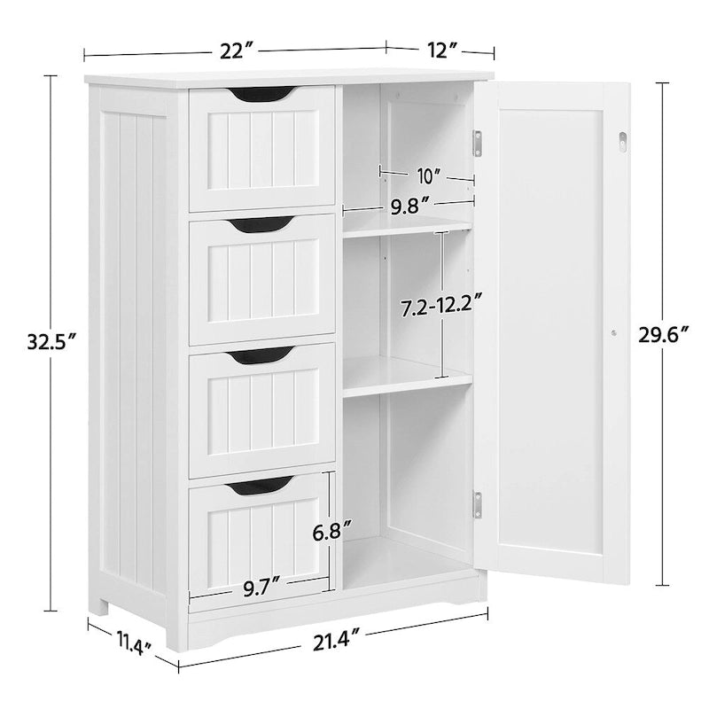 4-Tier Wooden Bathroom Floor Cabinet for Bathroom Kitchen